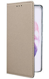   Кожен калъф тефтер и стойка Magnetic FLEXI Book Style за Samsung Galaxy S22 5G S901 златист 